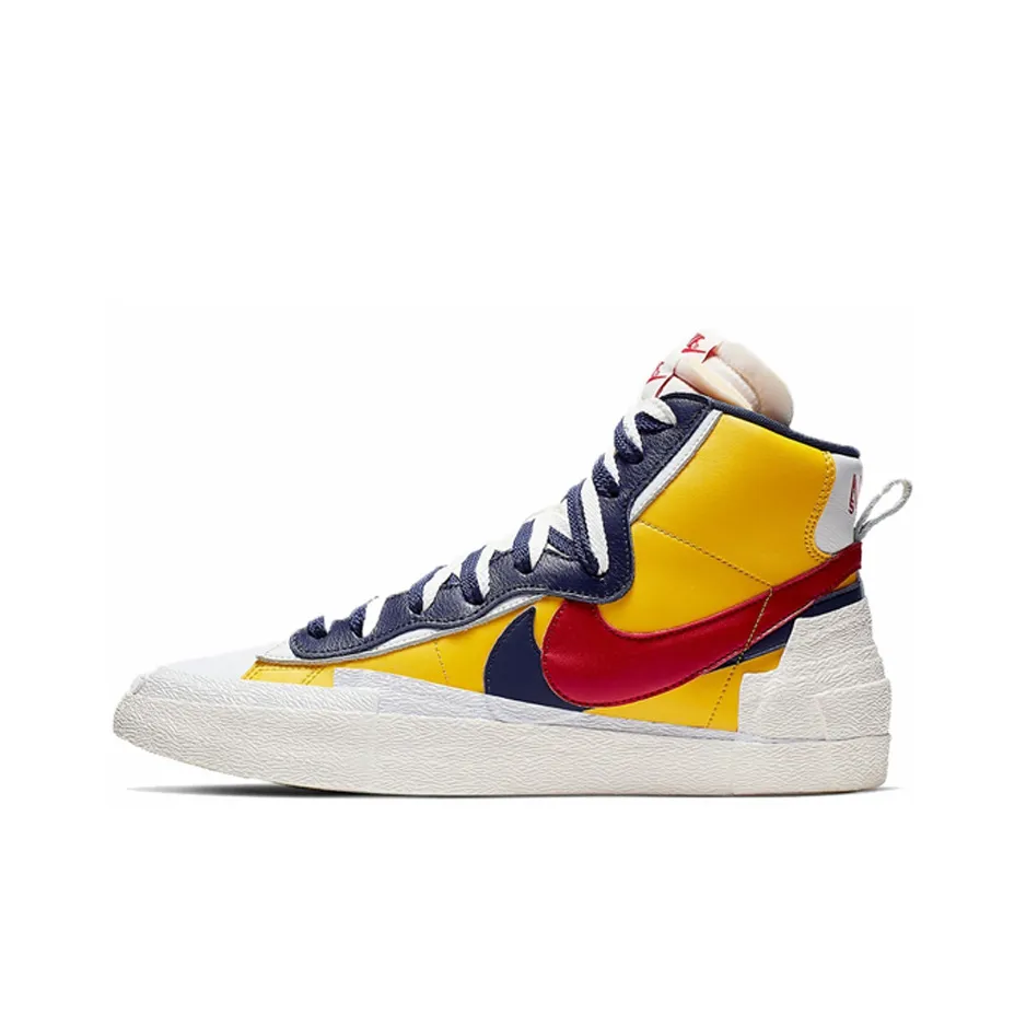 Sacai X Nike Blazer Skateboard Shoes Unisex Mid Top Yellow/White/Red