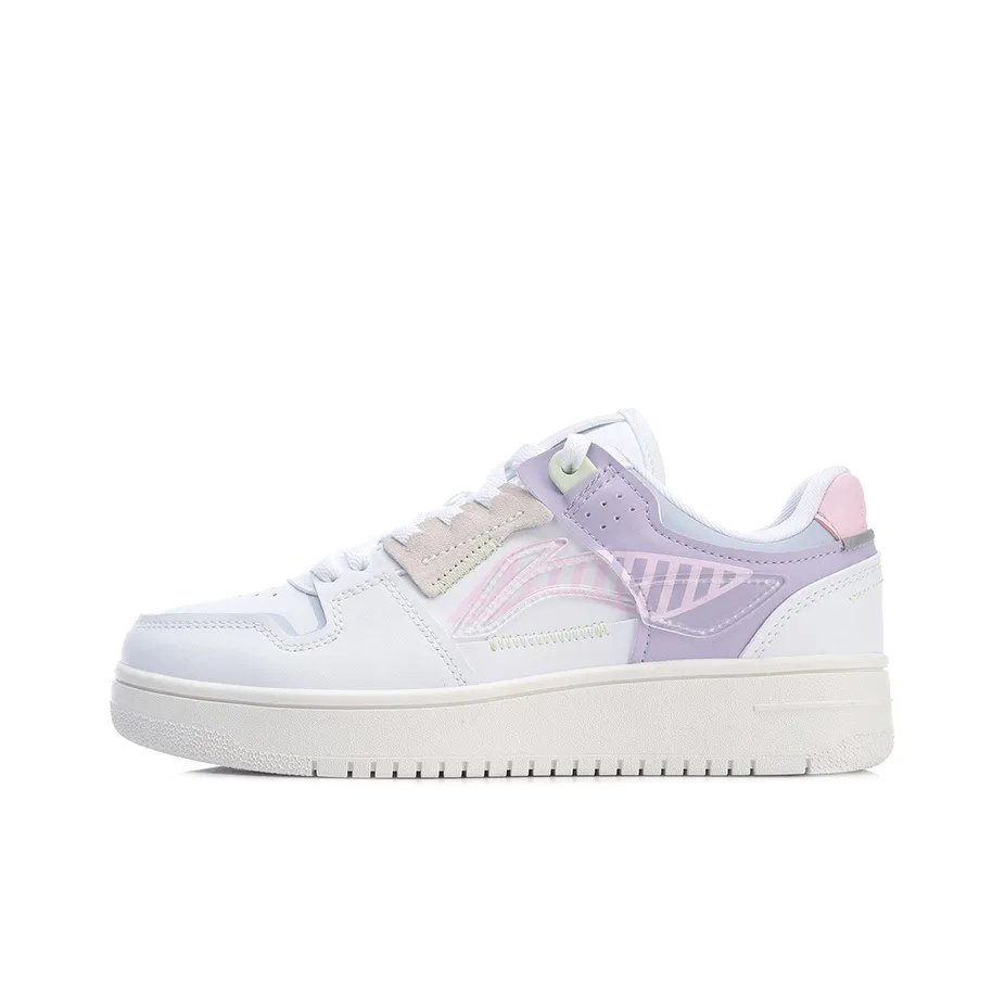 LiNing Tianji Anti-Slip Wear-Resistant Low-Top Skateboard Shoes Women's White Purple
