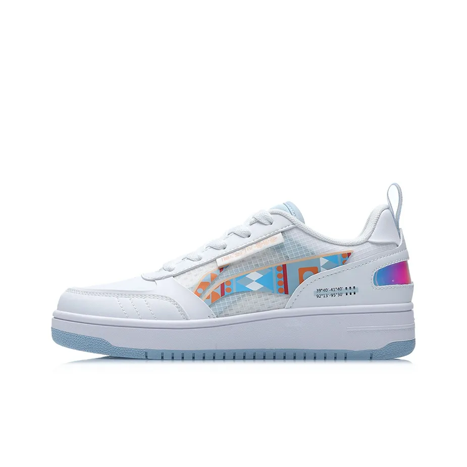 LiNing NO.258 Waterproof And Wear resistant Low Top Skateboard Shoes Women's White Blue