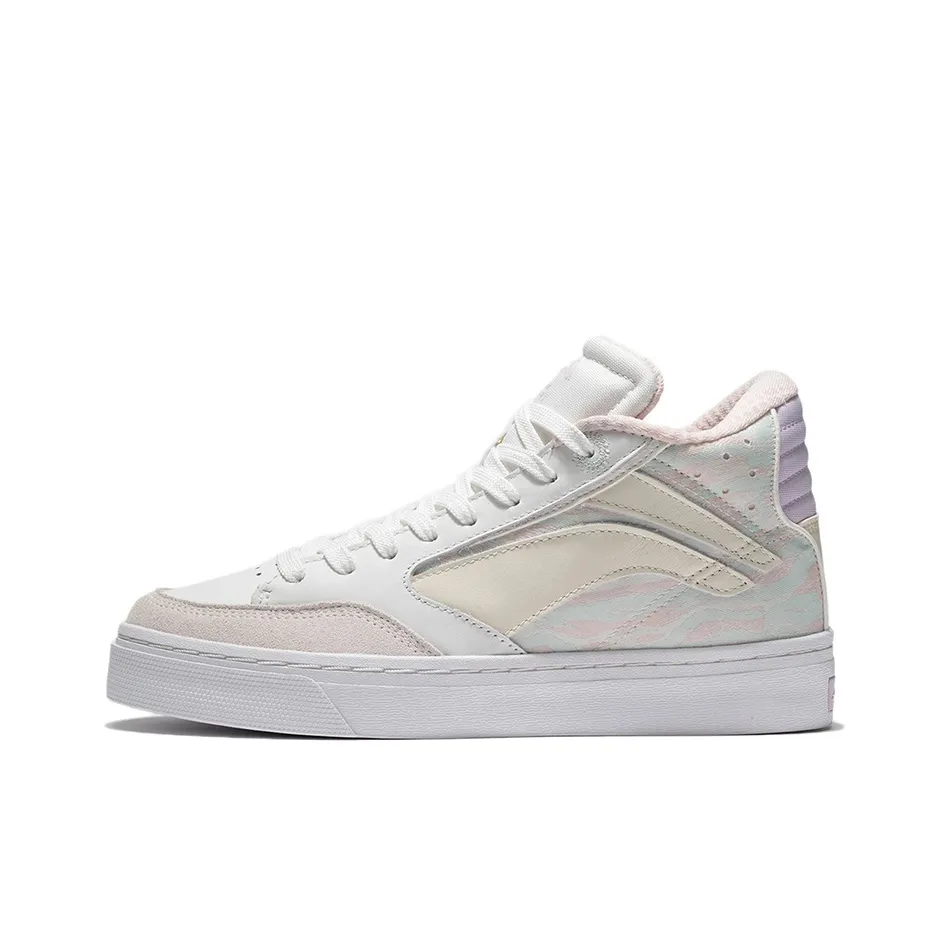 LiNing Wave 180 Anti Slip And Wear Resistant Lightweight Mid Top Skateboard Shoes Women's Champagne White