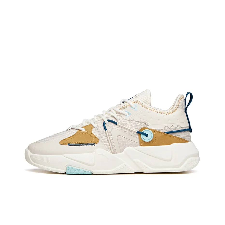 ANTA Life Collection Skateboard Shoes Men Low Top Mud Gray/Golden Stone Brown/Ivory White