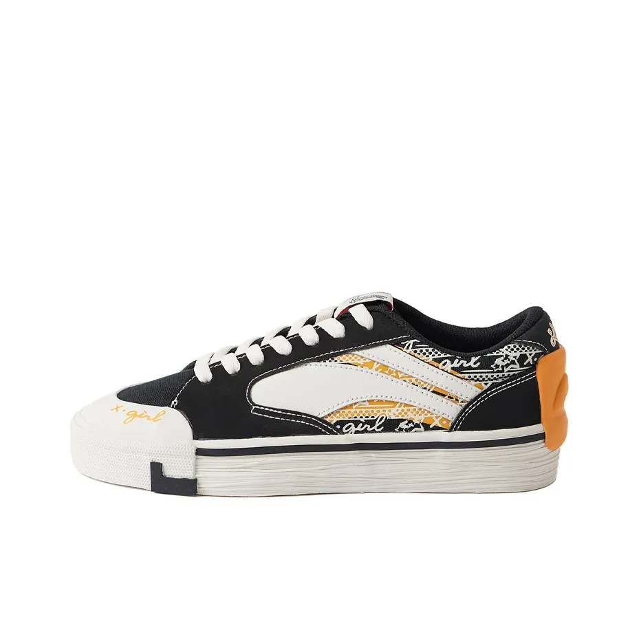 X-girl X LINING Wave Skateboard Shoes Women's Low-Top Black White Yellow