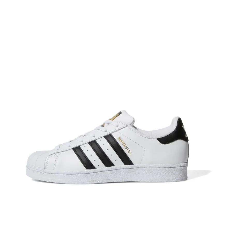 Adidas Originals Superstar Shell Head Low Skateboard Кроссовки Женские Белые с Черным и Золотым Логотипом