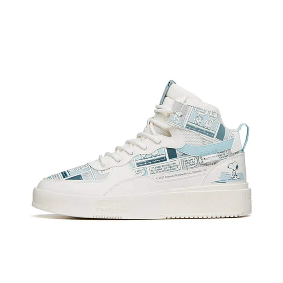 Snoopy x Anta Life Collection Anti Slip Wear Resistant High Top Skateboard Shoes Men's White Blue