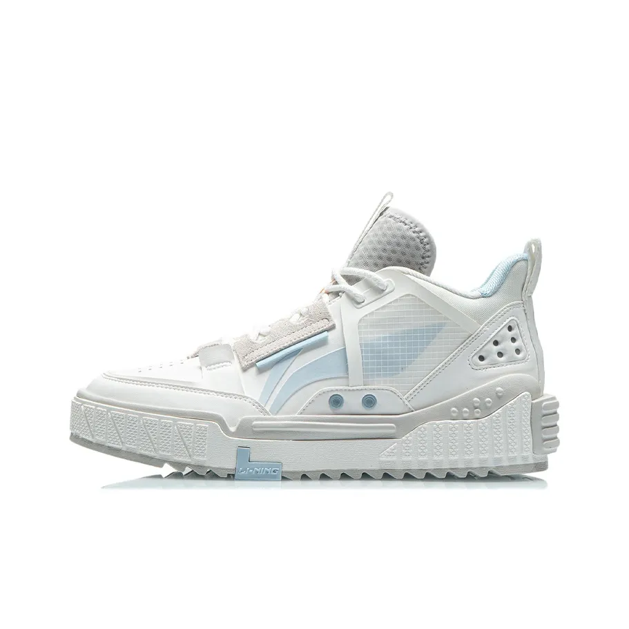 LiNing Coverage Anti-Slip Wear-Resistant Lightweight Breathable Mid-Top Skateboard Shoes Men's White Blue