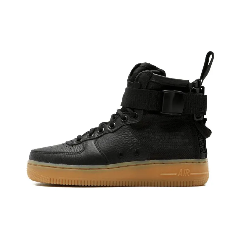 Nike Air FORCE 1 Non Slip Легкий MID Топ Скейтбординг Кроссовки Женские Черный Натуральная Резина