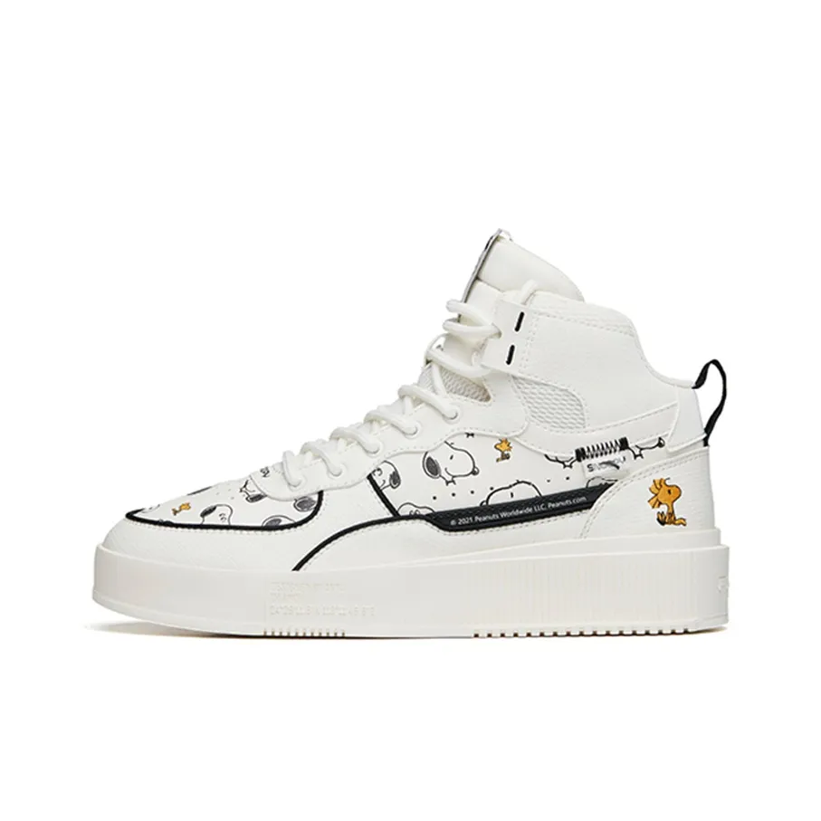 SNOOPY x Anta Life Collection Anti Slip Wear Resistant Mid Top Skateboard Shoes Women's White Black Yellow