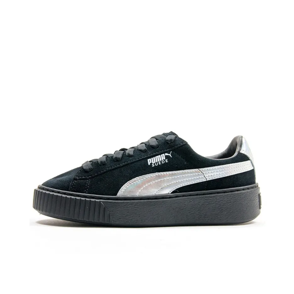 PUMA Suede Series Low Топ Скейтборд Кроссовки Женские Черные Серебряные