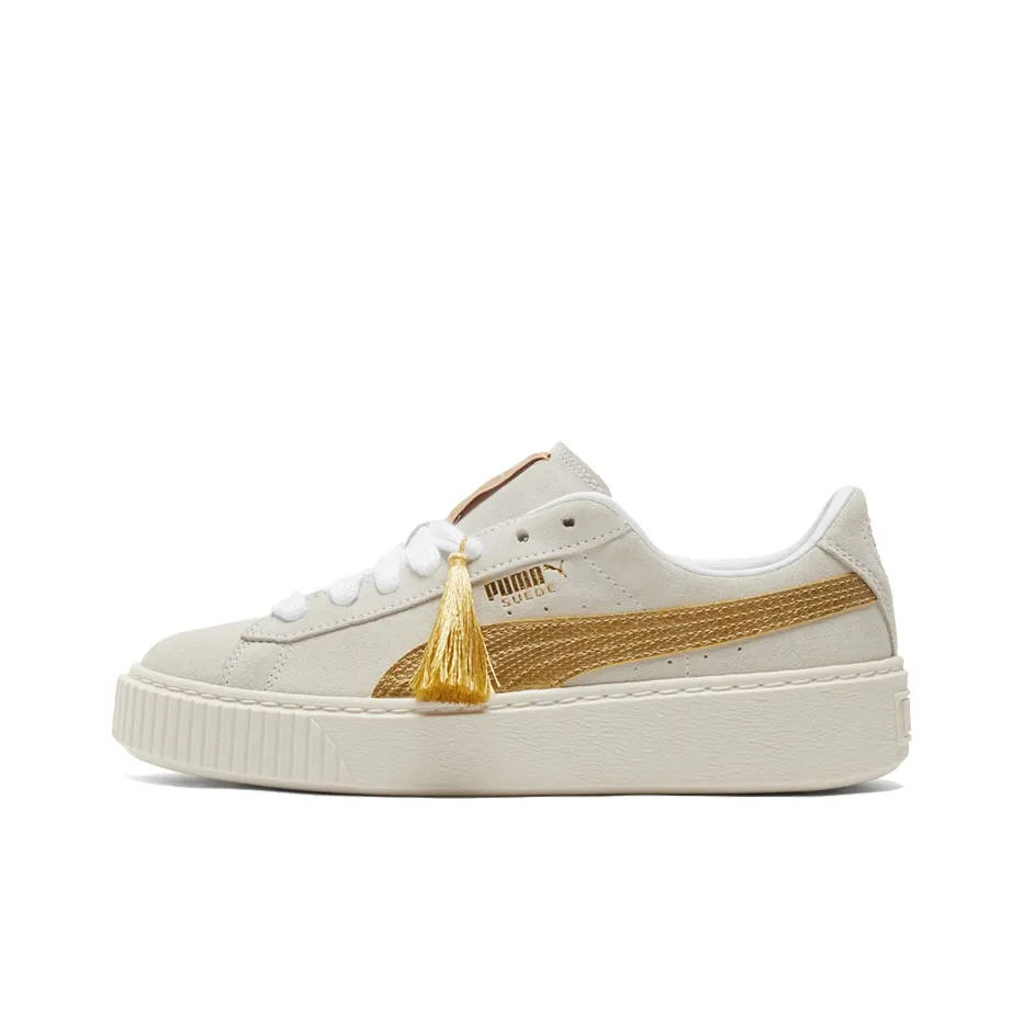 PUMA Suede Series Платформа Год OF O Low Топ Кроссовки для скейтбординга Женские Белые Золотые