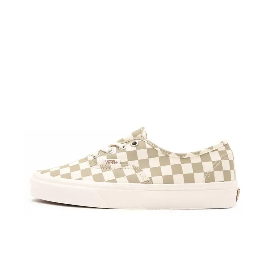 Vans Authentic Wear Resistant Non Slip Low Top Casual Skate Shoes White Brown Grid 'White Brown'
