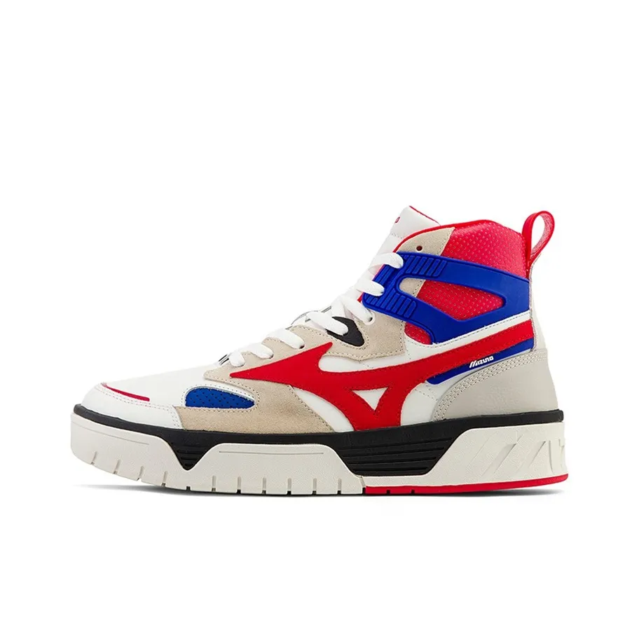 Mizuno Court Cl Mid Coverage Anti Slip And Wear Resistant Breathable High Top Skateboard Shoes Unisex White Red Blue