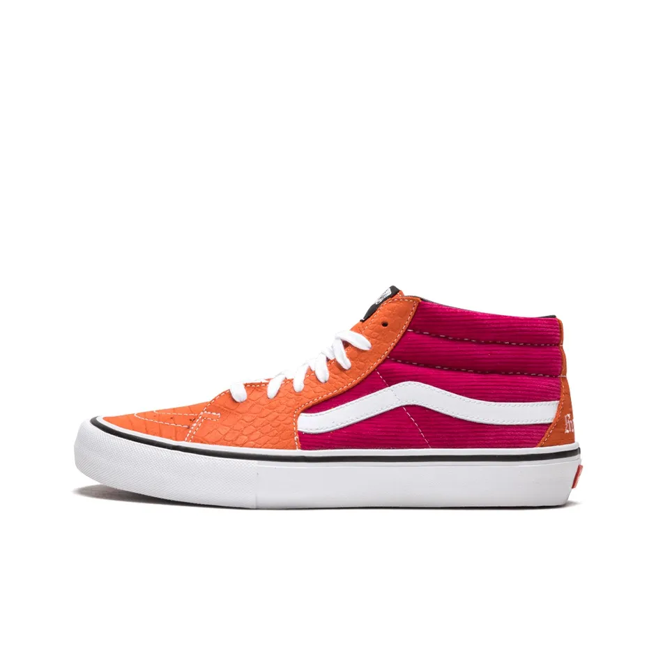 Supreme x VANS SK8 Croc Вельвет Фуксия MID Топ Кроссовки для скейтбординга Унисекс Красный оранжевый