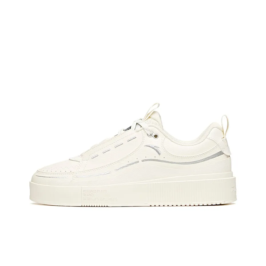 Anta Life Collection Anti Slip Wear Resistant Low Top Skateboard Shoes Men's White Silver