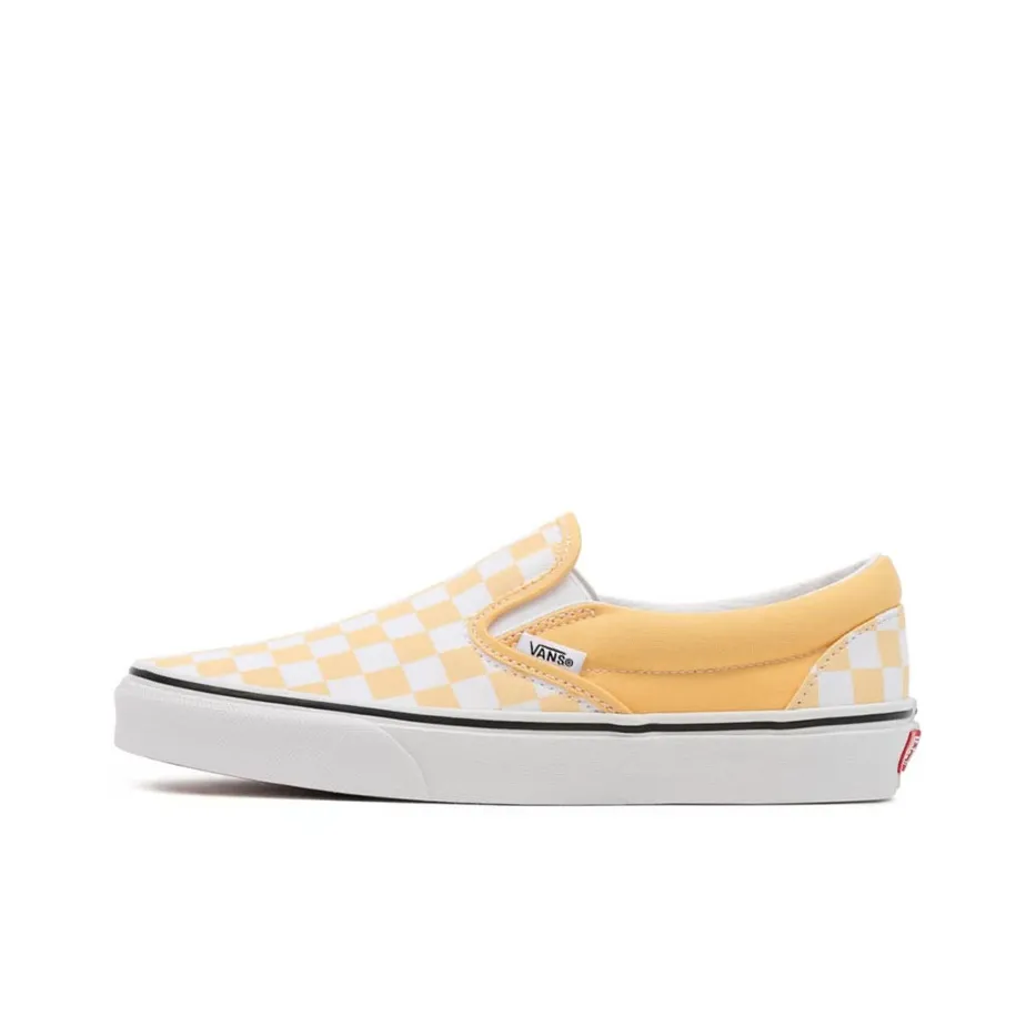 VANS Slip-on Low Top Скейтборд Кроссовки Unisex Желтый Белый Шахматный Узор