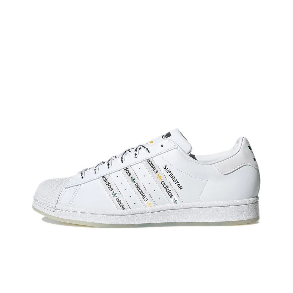 Superstar Adidas Originals 'Logo Stripes   White Bright Green'