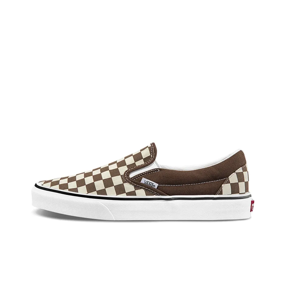 VANS Slip-on Low Top Скейтборд Кроссовки Унисекс Коричневый Белый Шахматный Узор