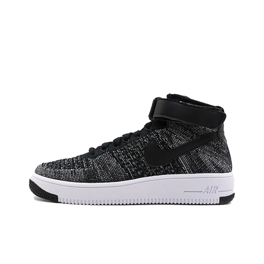 Nike Air Force 1 Flyknit Легкий Износостойкий и Противоскользящий MID Топ Скейтборд Кроссовки Мужские Черные