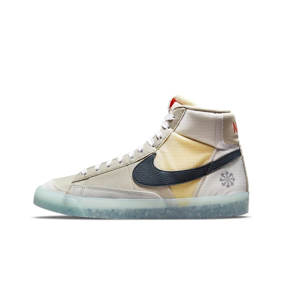 Nike Blazer Skateboard Shoes Men Mid Top Ecru/Beige Yellow/Blue