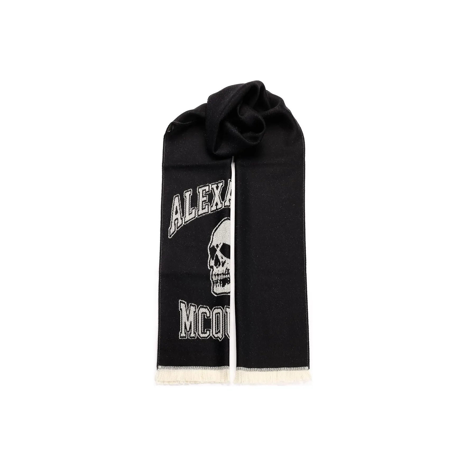 Alexander McQueen Logo Intarsia Knitted Fringed Scarf