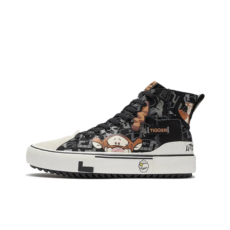 Disney x Подкладка Disney Тиггер Высокие Кроссовки для скейтбординга Мужские Черно-белые