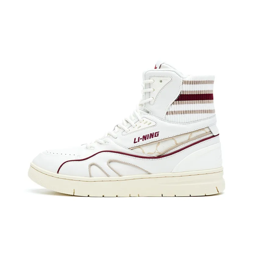 LI NING 1990 Classic Collection Skateboard Shoes Men's High Top Dark Burgundy