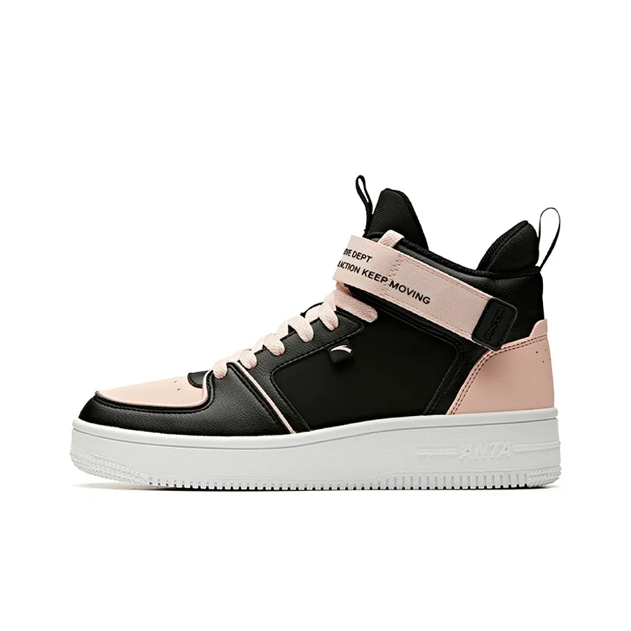 Anta Life Collection Impact Resistance Quick Dry High Top Skateboard Shoes Women's Black Pink White