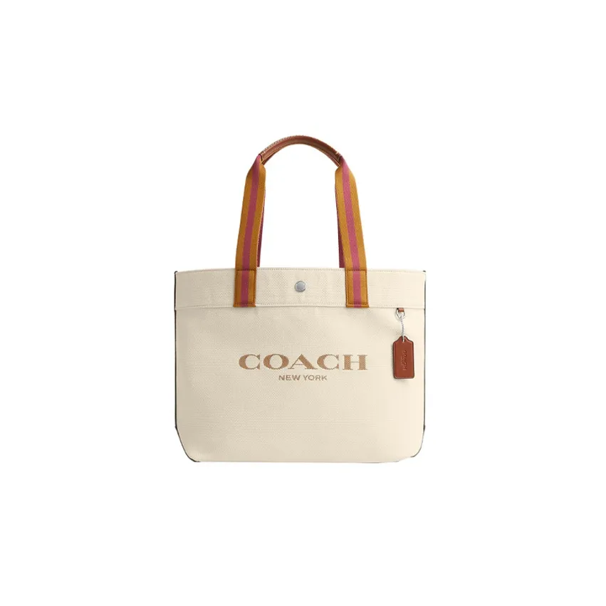 COACH Canvas With Leather Canvas Bag, Tote Bag, Shopping Bag, Shoulder Bag, Handbag Tubas Women's White