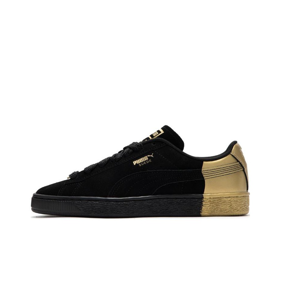 puma suede platform black white gold