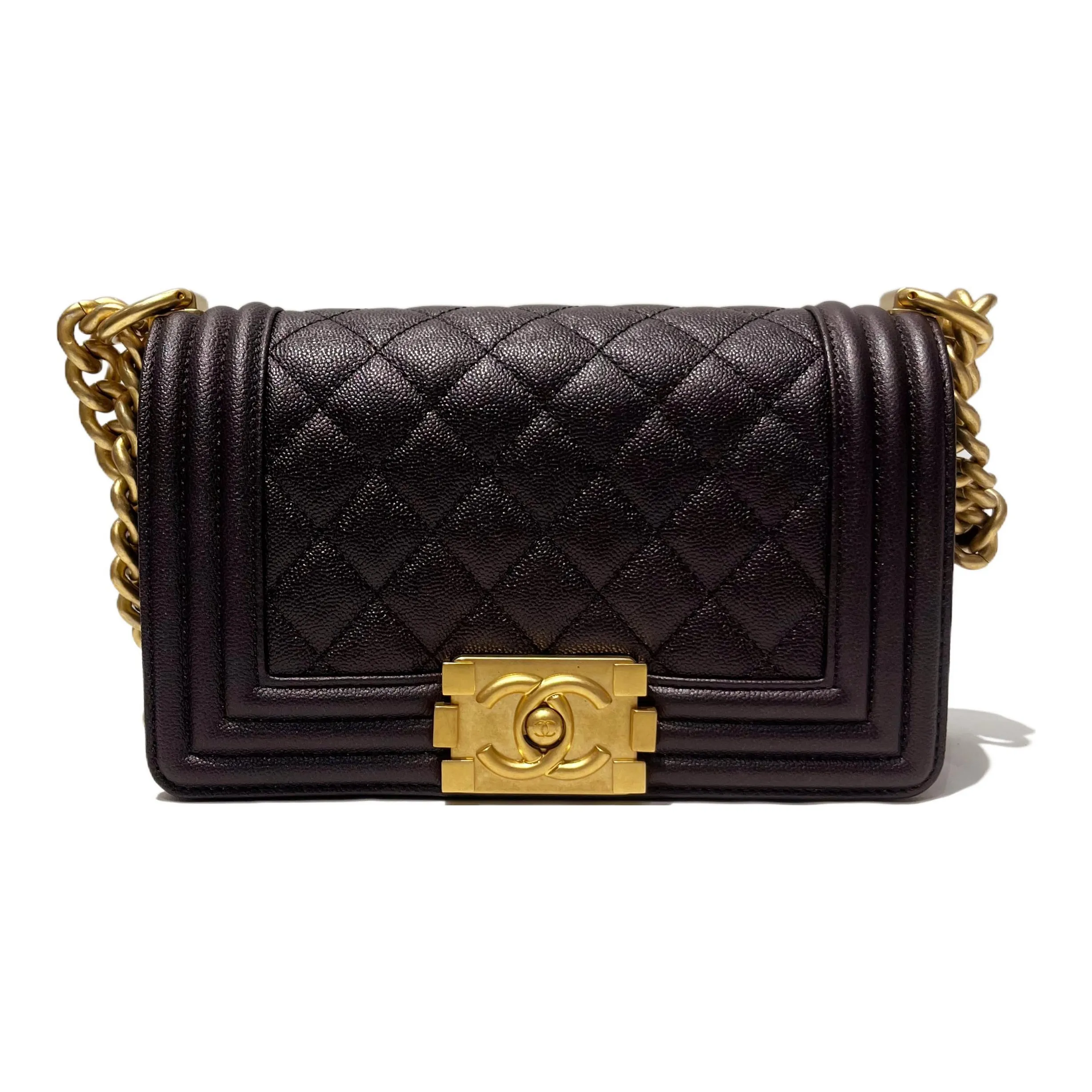 CHANEL Leboy Grain Embossed Calfskin Crossbody Bag, Shoulder Bag Trumpets Women's Brown Red
