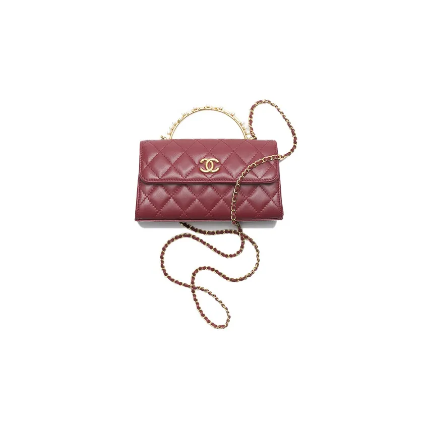 CHANEL Lambskin Cell Phone Pouch, Handbag, Shoulder Bag, Crossbody Bag Women's Burgundy