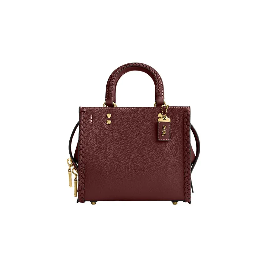 COACH Rogue Pebbled Leather Tote Bag, Shopping Bag, Handbag, Shoulder Bag, Crossbody Bag Trumpets Women's Dark Burgundy