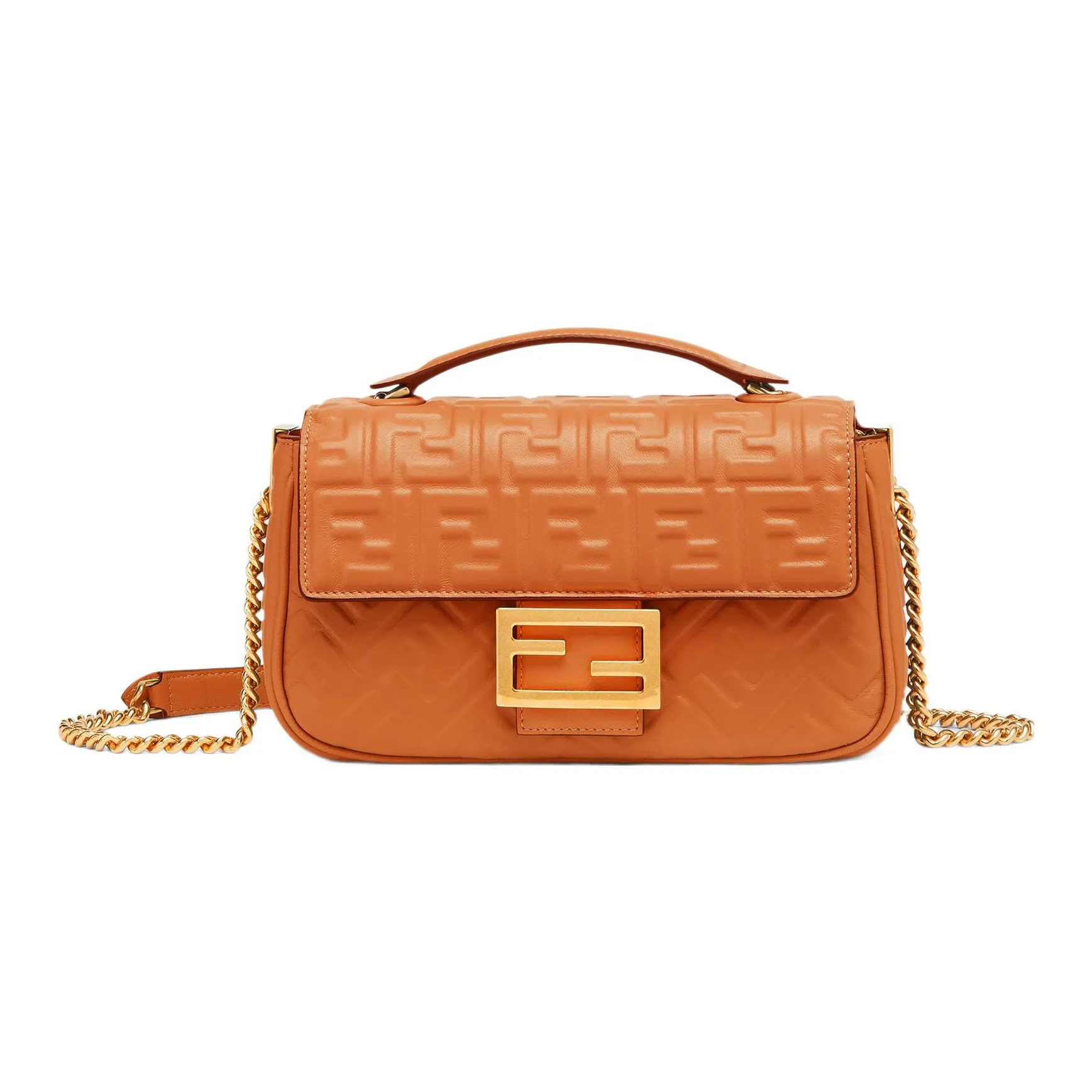 FENDI Baguette Lambskin Portable Crossbody Bag, Shoulder Bag Medium Size Women's Brown