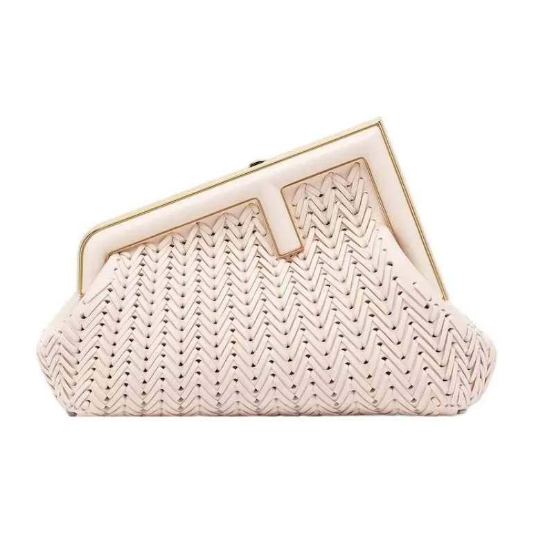FENDI First Calfskin One Shoulder Crossbody Clutch Trumpets Women's Camellia White