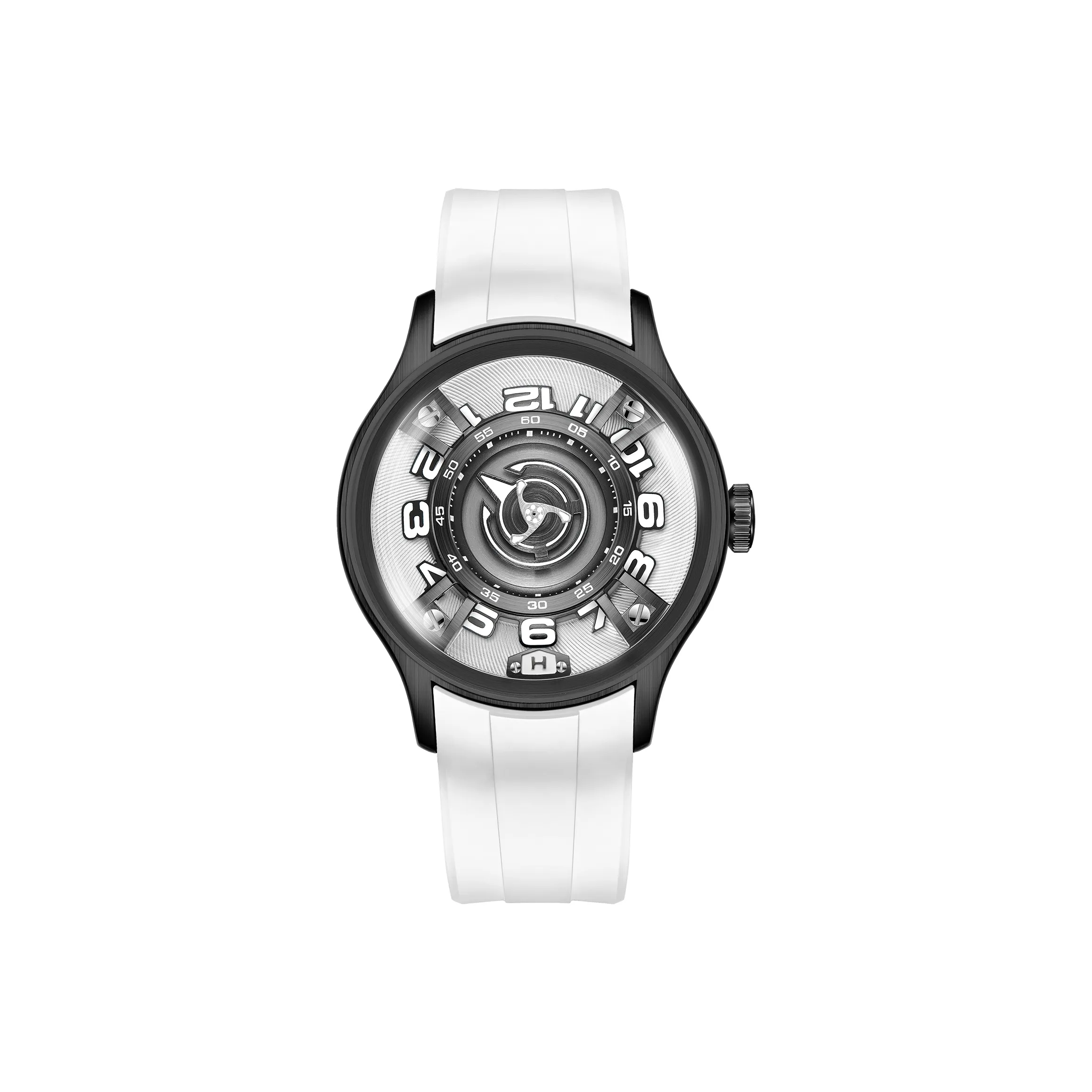 REEF TIGER Automatic Mechanical Movement Rubber Strap Watch Unisex Black Dial OBL-BLM-FX