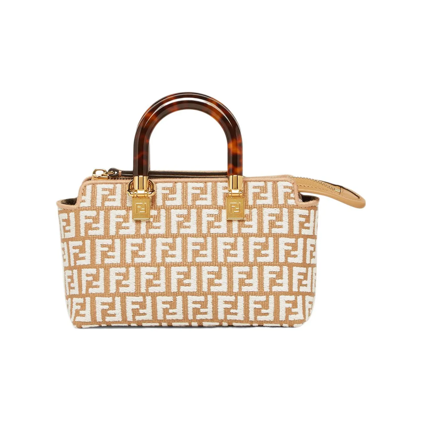 FENDI By The Way Mini Boston Bag Handbag Women's Brown/White