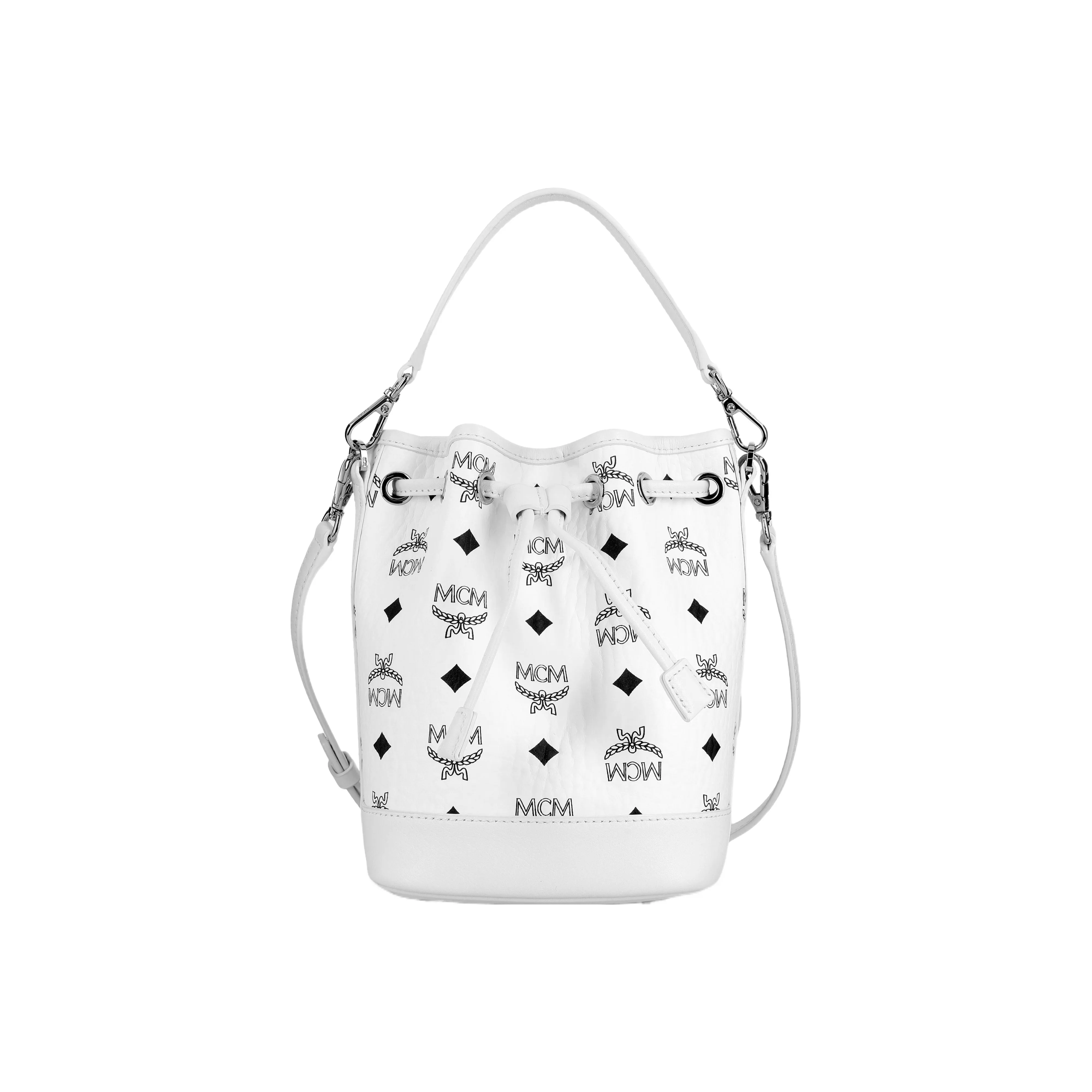MCM Dessau Series Nappa Leather Bucket Bag, Shoulder Bag, Crossbody Bag, Handbag Mini Women's Black White