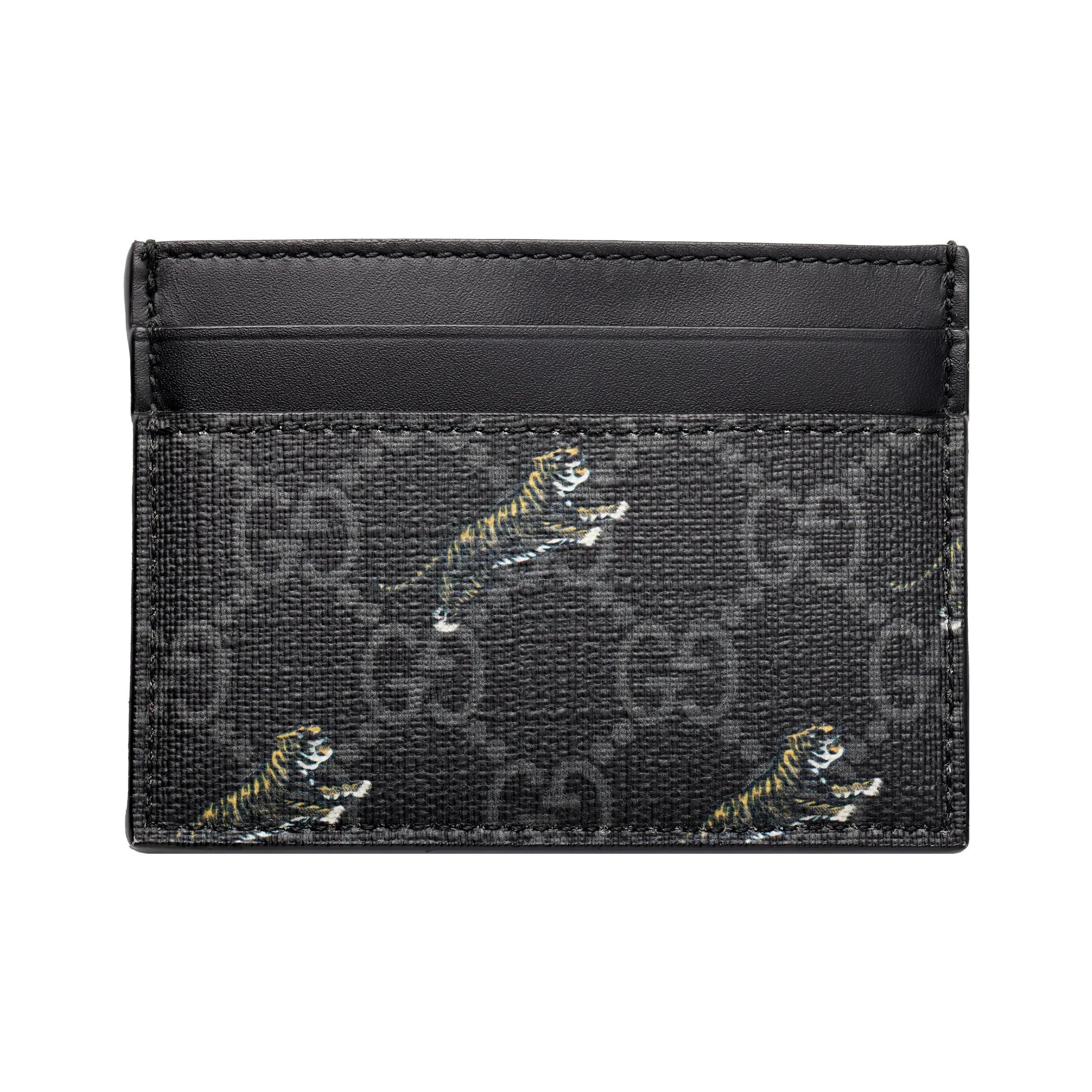 GUCCI Canvas With Leather Card Holder Card Holder Men's Black Gray Color