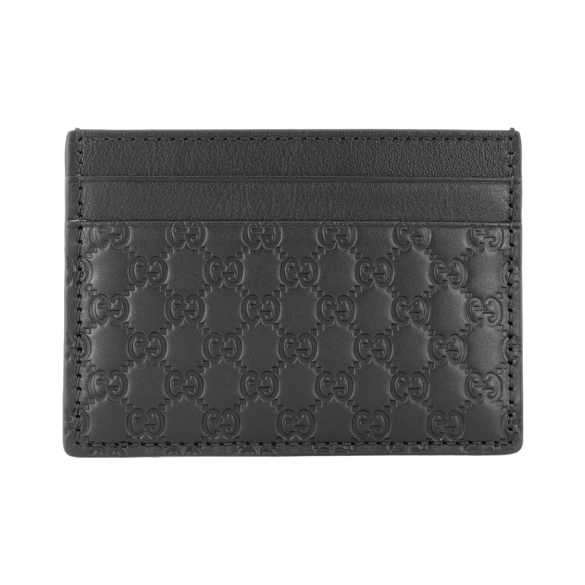 GUCCI Cow Leather Card Clip Card Holder Men's Black