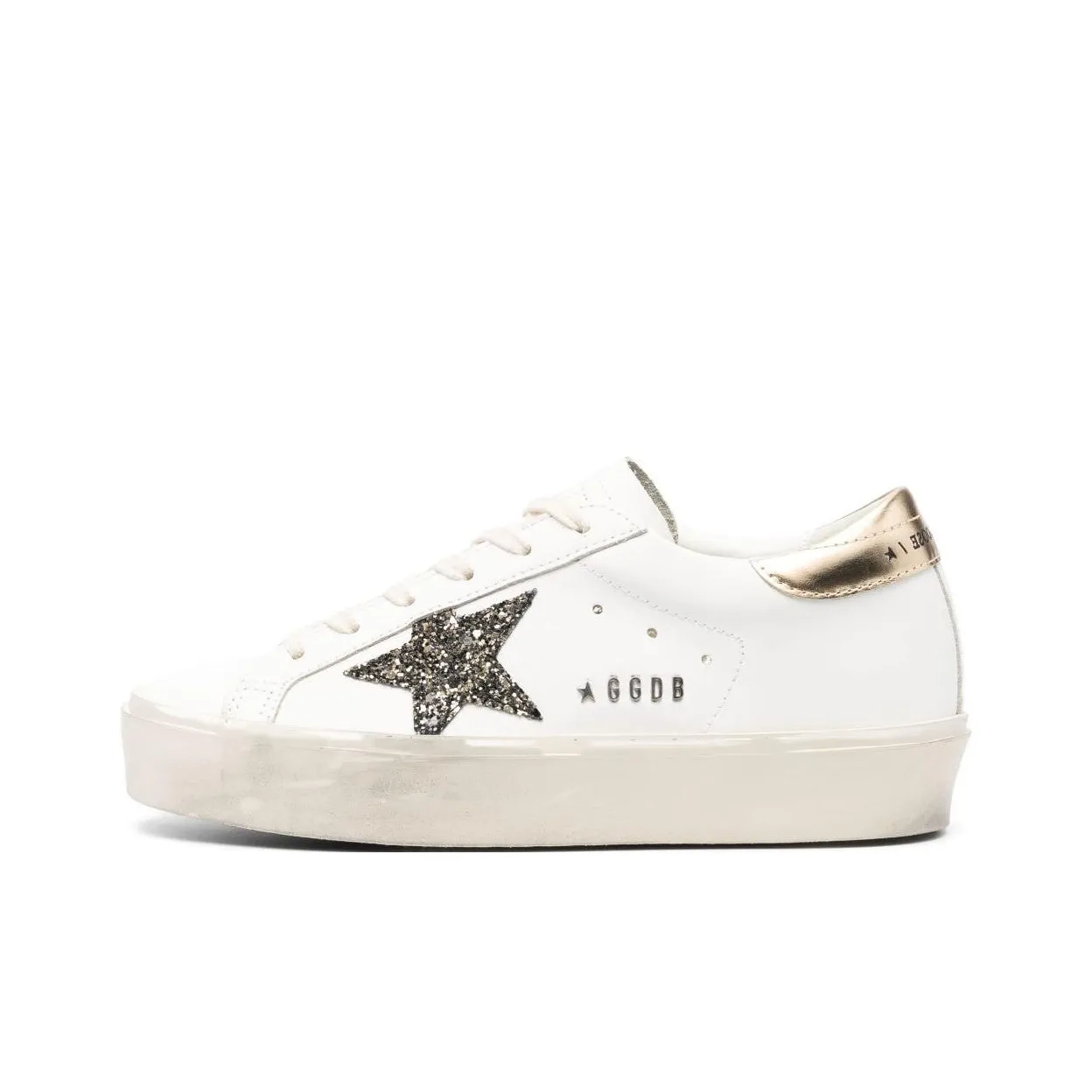 Golden Goose Hi Star White Glitter Gold Women's