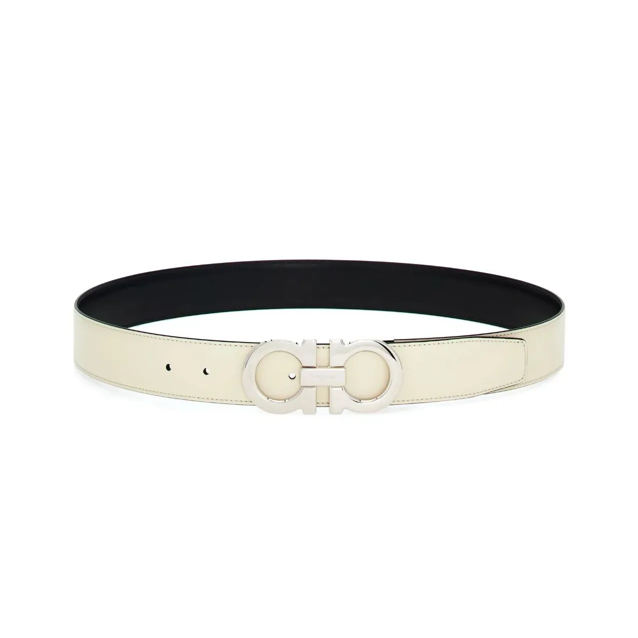 FERRAGAMO Gancini Buckle, Smooth Buckle Leather Belts Men's White