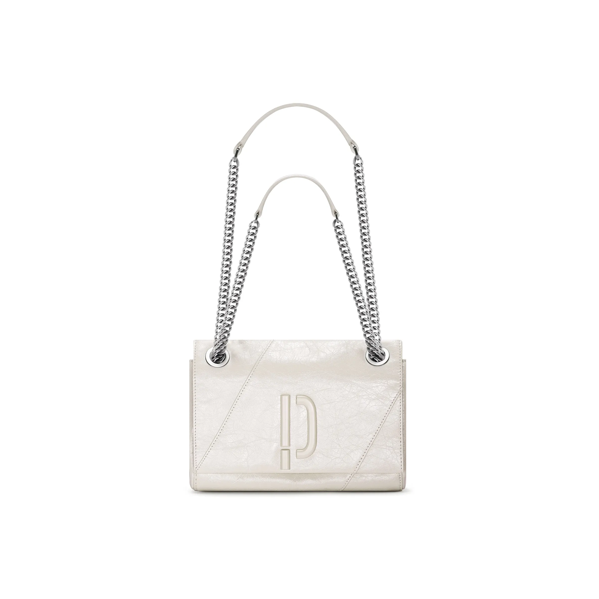 PECO Cow Leather Shoulder Bag, Crossbody Bag Large Size Unisex Black/White