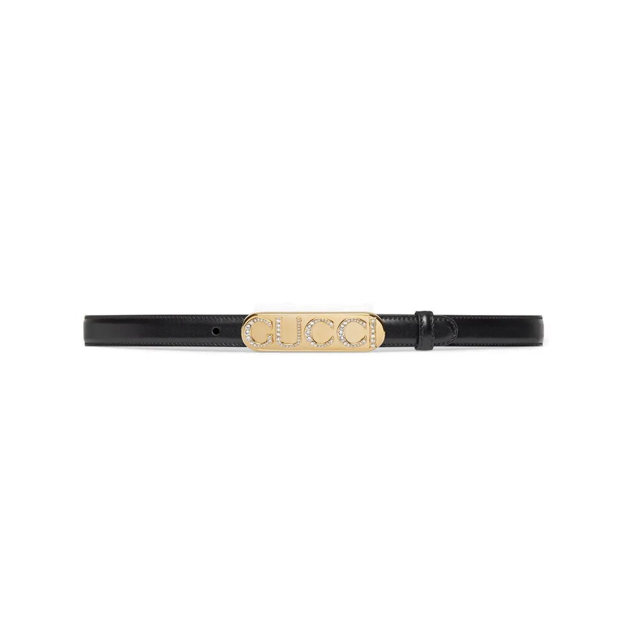 GUCCI Crystal Gucci Belt With Slim Buckle, Smooth Closure Leather Belts Women's Black Width 2CM
