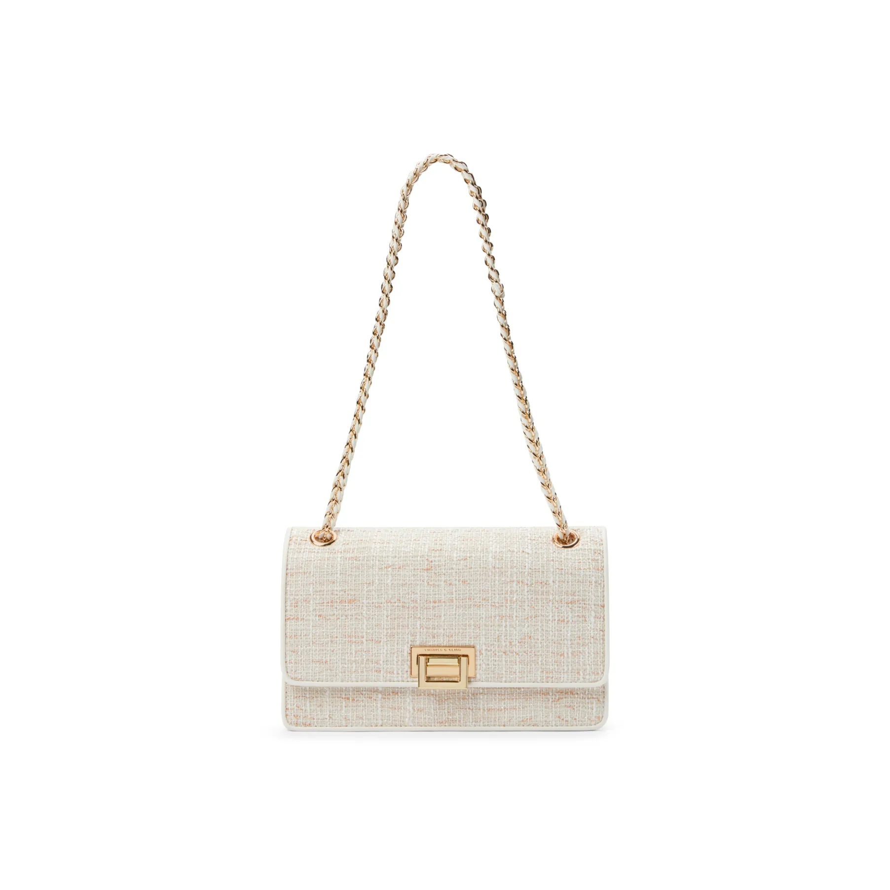 CHARLES&KEITH PU Small Square Bag Shoulder Bag Small Size Women's White/Pink Pink