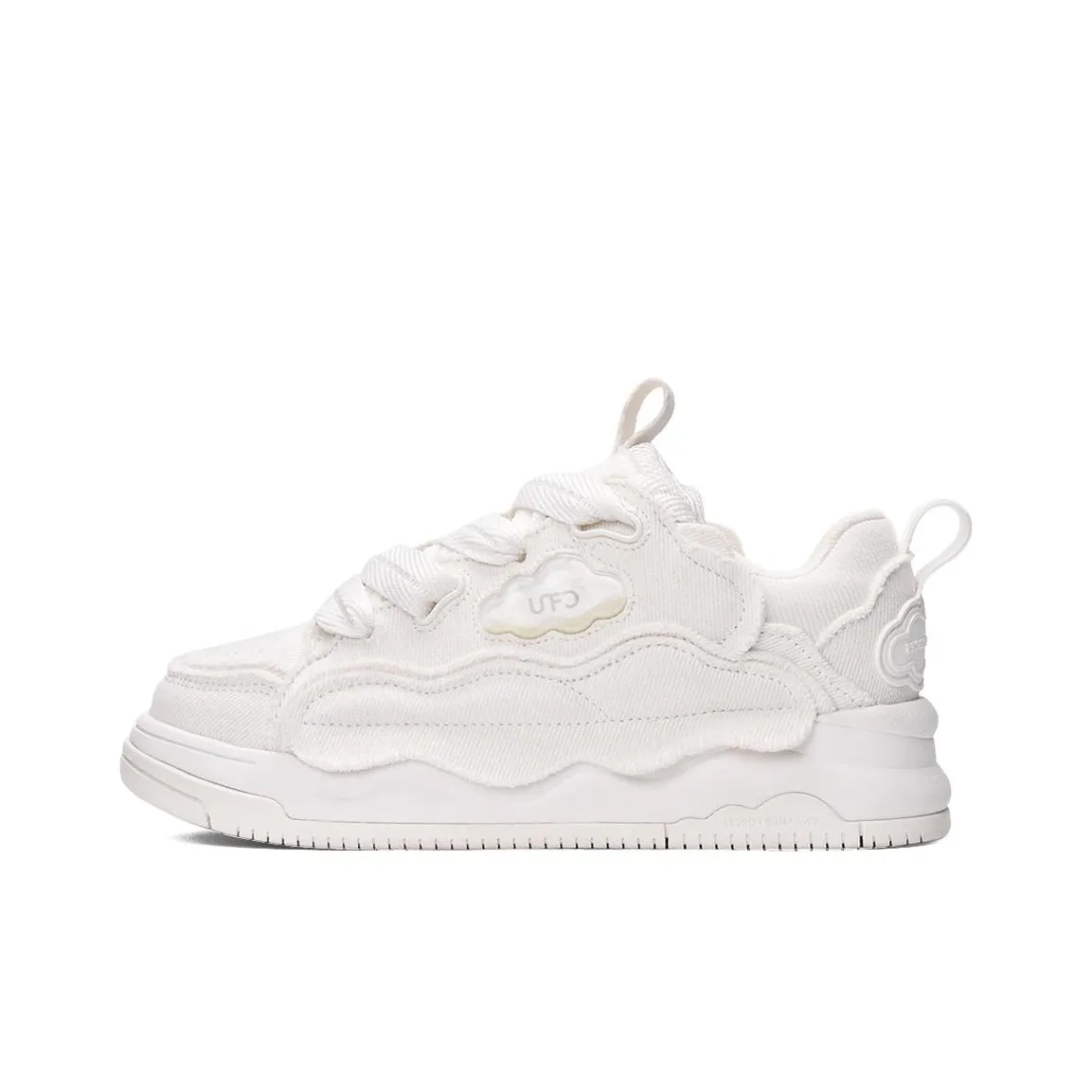UNNAMED FORCES Cloud Puffy Shoes White Canvas Breathable Height Increase Low Top Skateboard Shoes Unisex Ecru