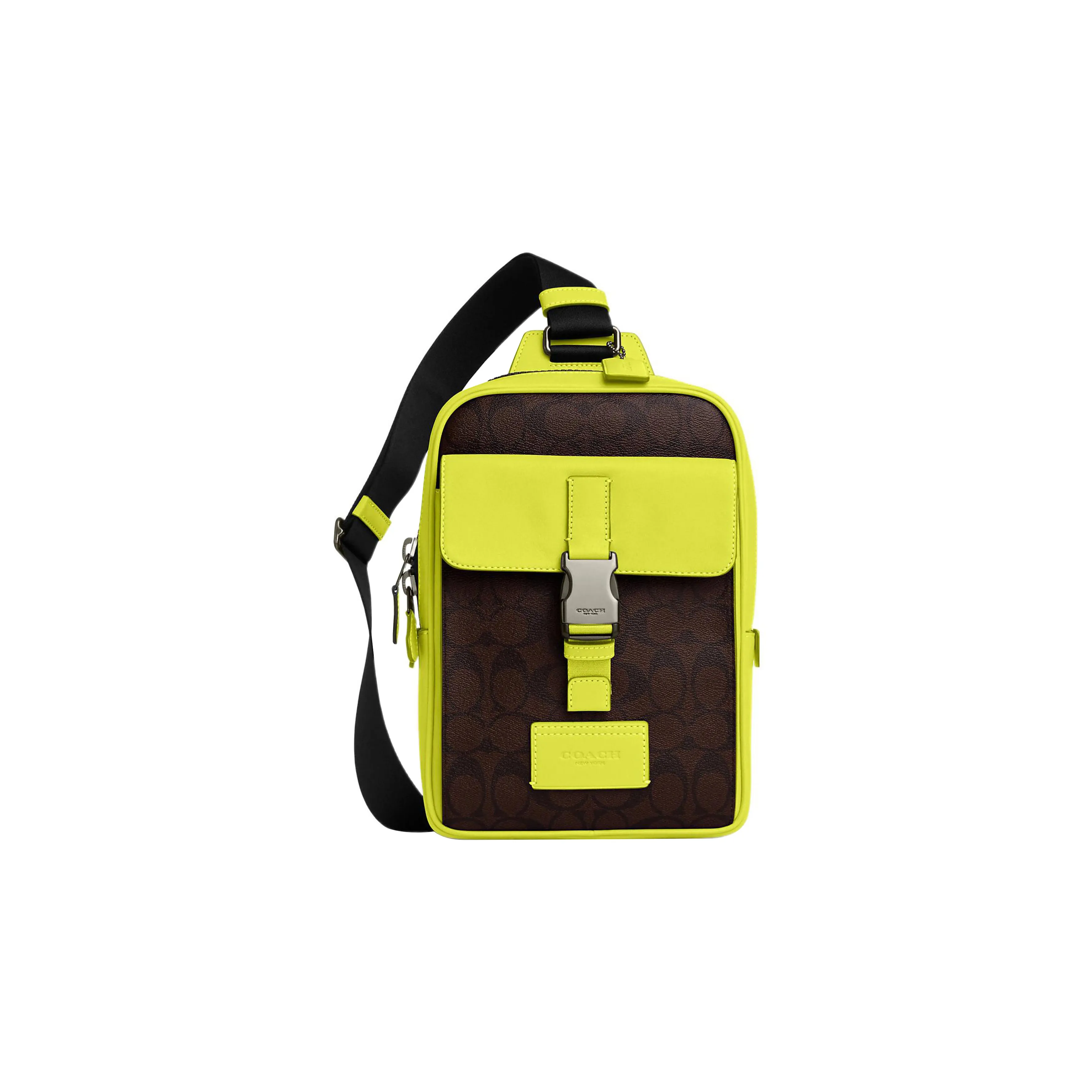 COACH Track Canvas With Smooth Calfskin Shoulder Bags Fanny Pack Sling Bags Small Size Men's Yellow And Brown
