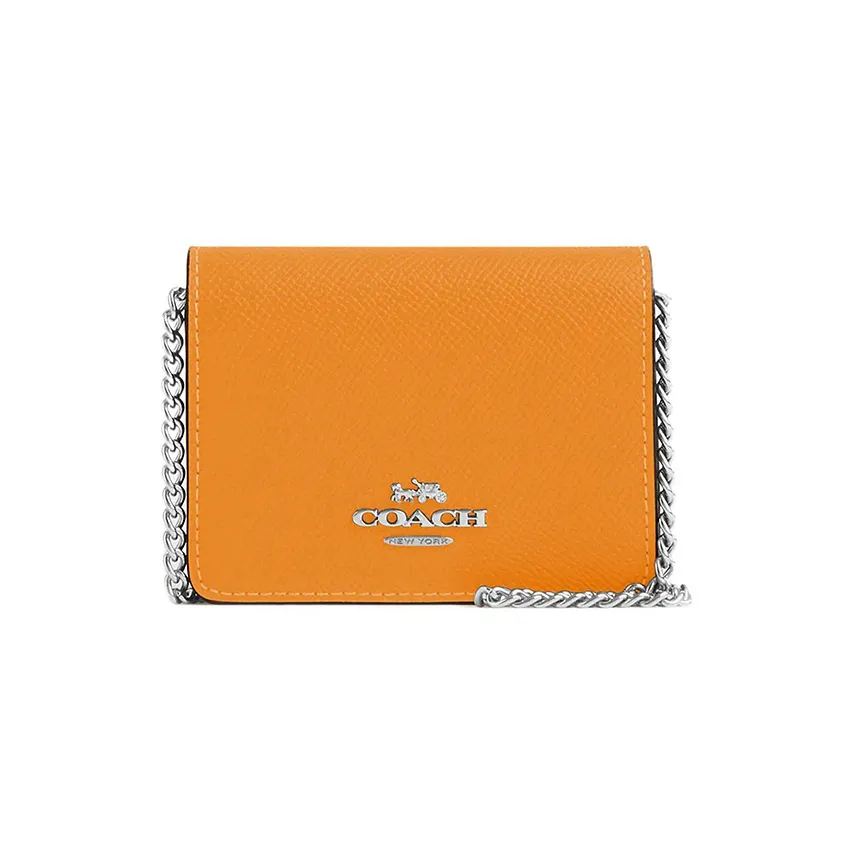 COACH Cross Grain Leather Shoulder Bag, Crossbody Bag, Wallet Mini Women's Orange & Purple