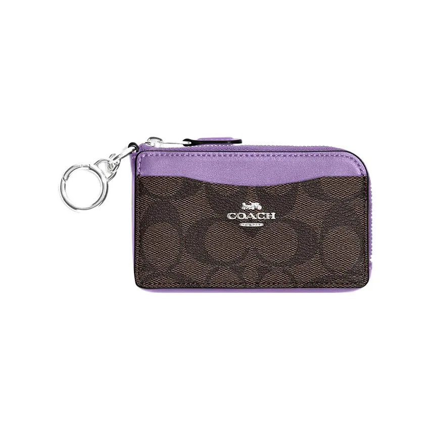 COACH Card Case Холст с кожей Кошелек Держатель для карт Женский Фиолетовый и Коричневый