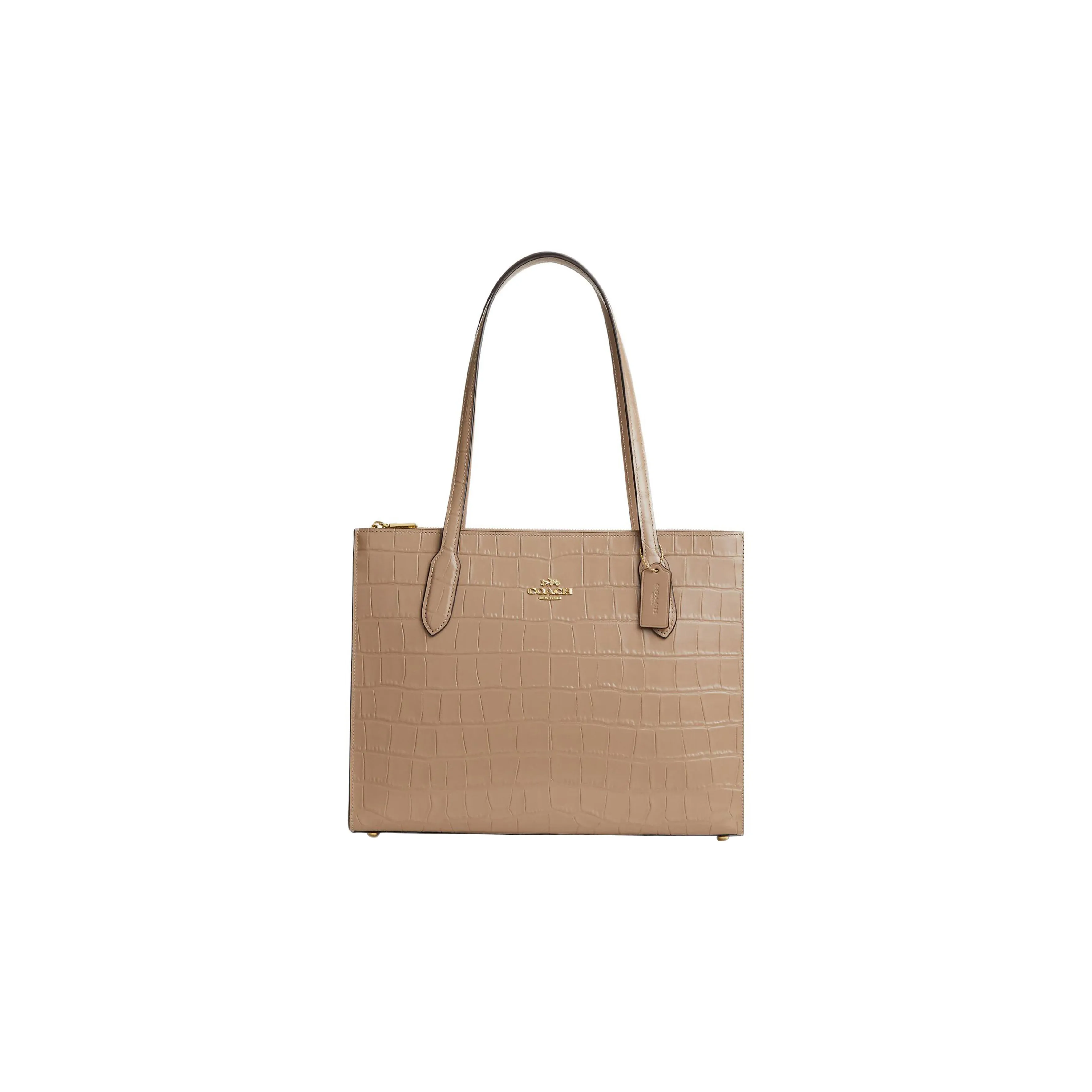 COACH Crocodile Pattern Leather Tote Bag, Shopping Bag, Handbag, Shoulder Bag Women's Taupe