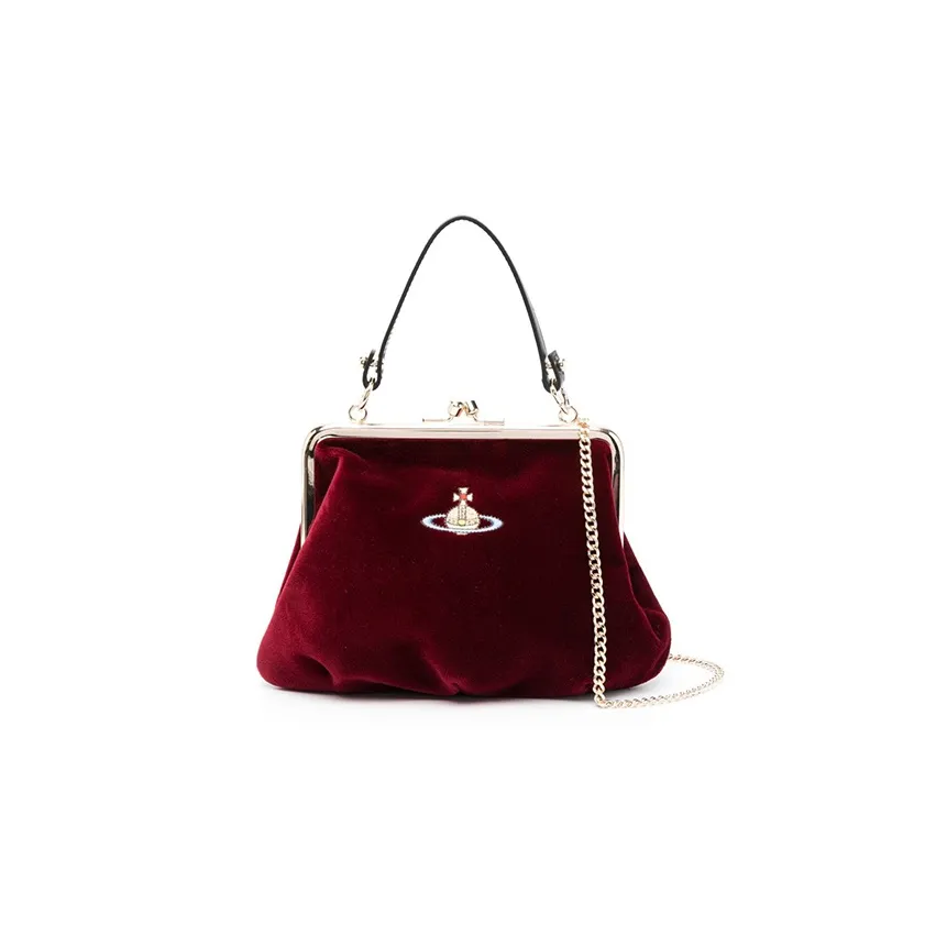 Vivienne Westwood Suede Portable Crossbody Bag Wallet Women's Burgundy
