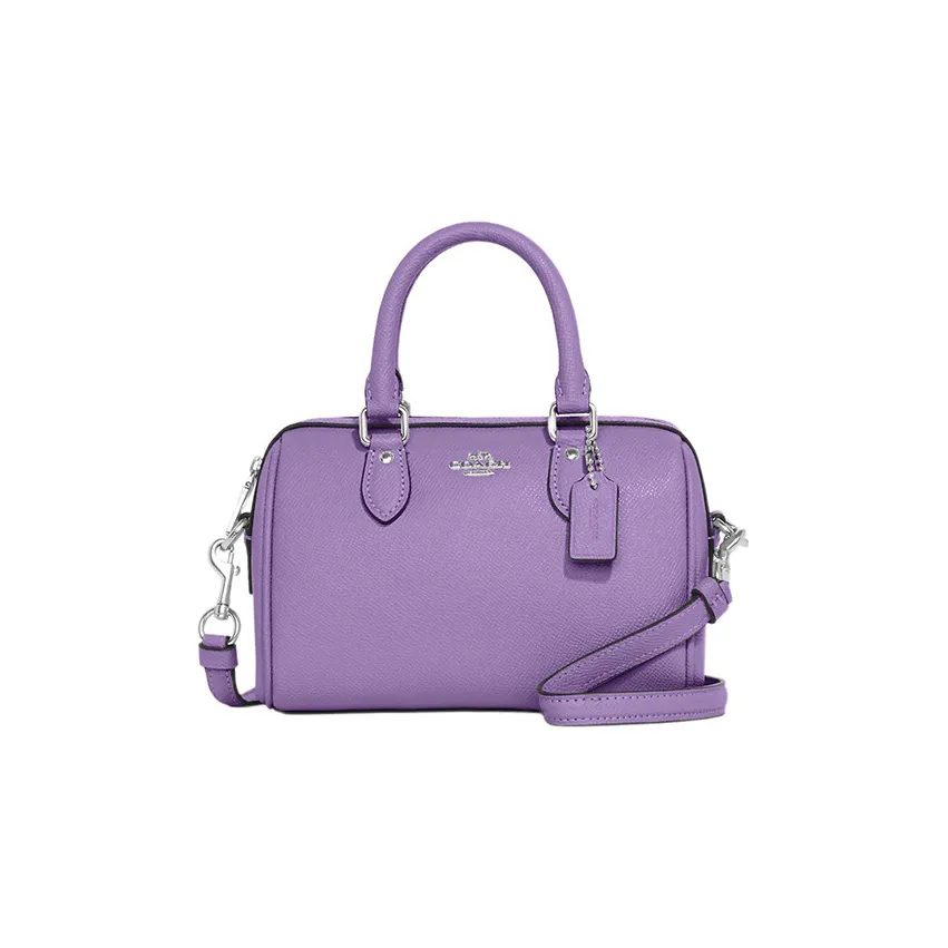 COACH Rowan Leather Boston Bag, Shoulder Bag, Crossbody Bag, Handbag Mini Women's Purple
